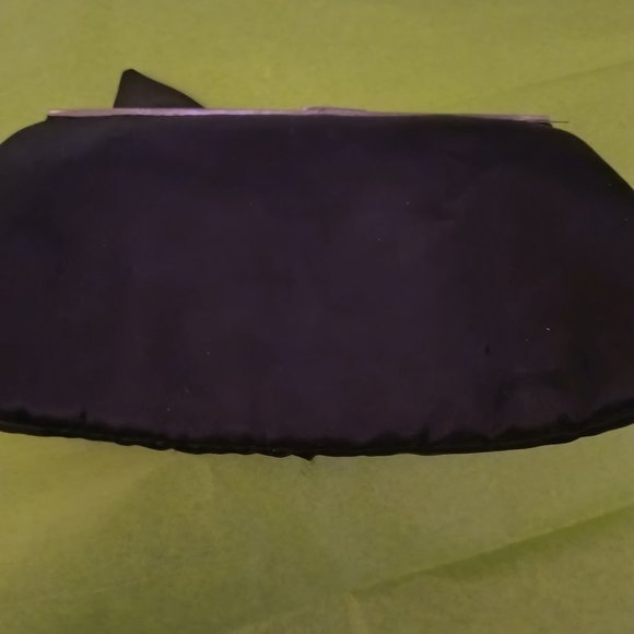 Black Satin Clutch with Bow - Picture 2 of 3